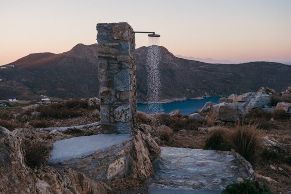 Keli Serifos outdoor shower with sea view